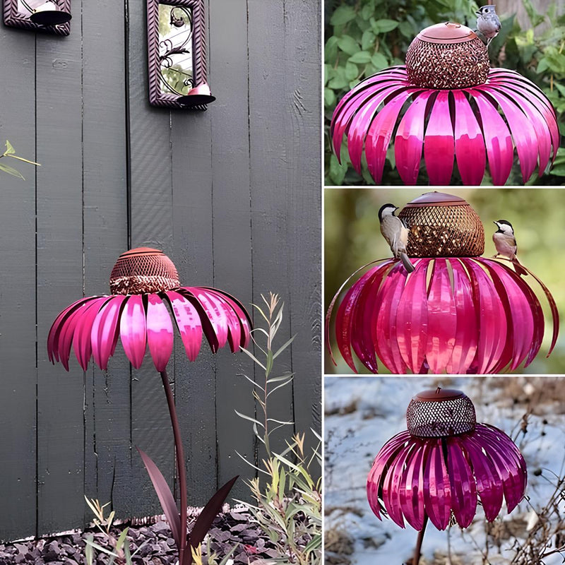 Decorative Bird Feeder House for Garden – Metal Flower Design and Durable