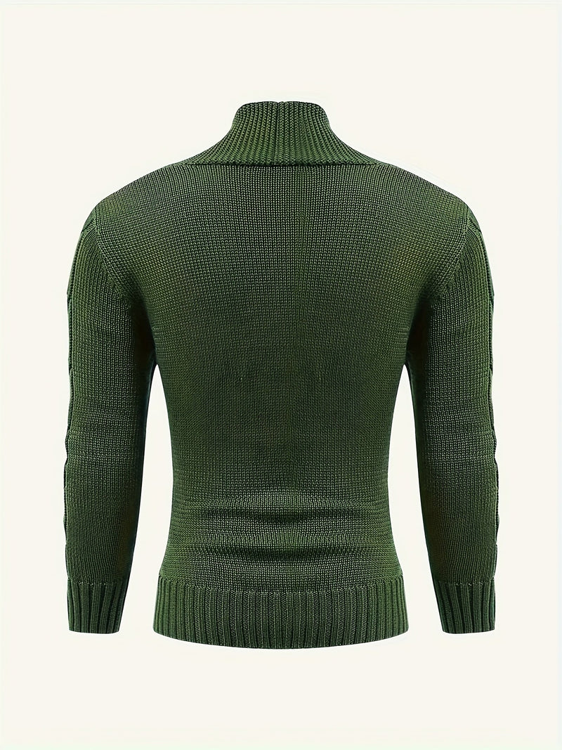 Men's Cable Knit Cardigan with V-Neck – Comfortable and Versatile