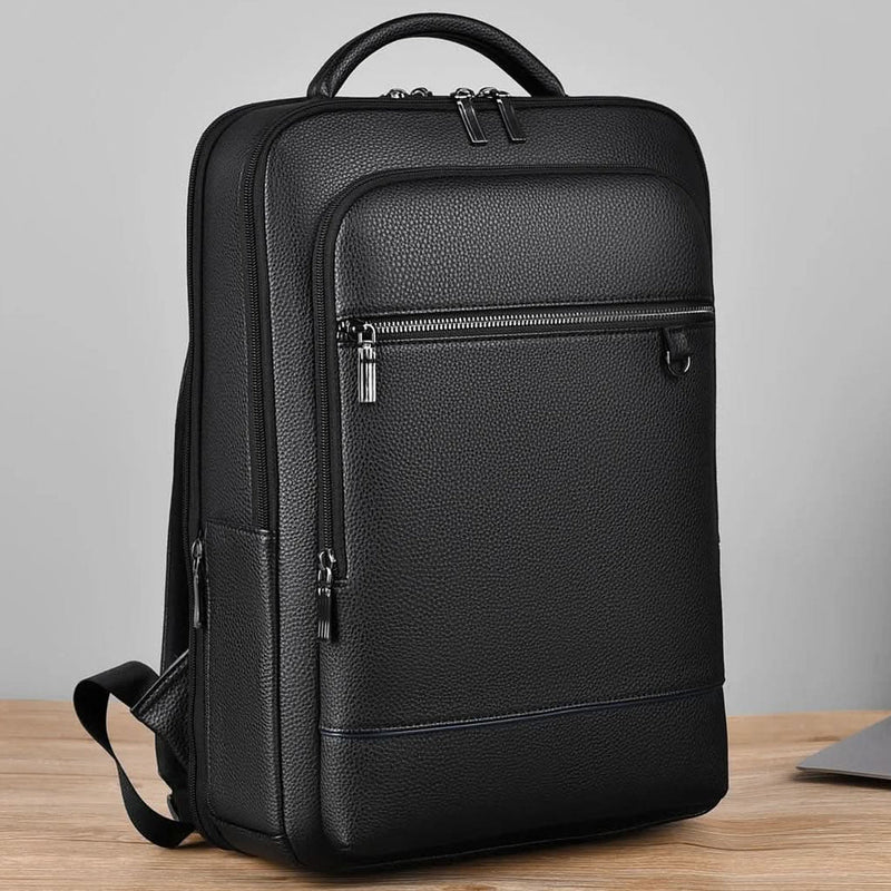 Unisex PU Leather Laptop Backpack with USB Charging Port for Everyday Travel