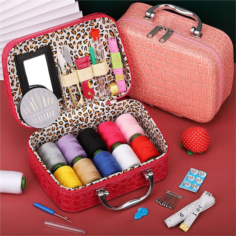 Complete Portable Sewing Kit in Luxury Faux Leather Case – Compact and Practical