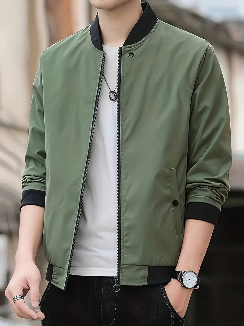 Lightweight Men's Summer Jacket with Stand-Up Collar and Zip Closure