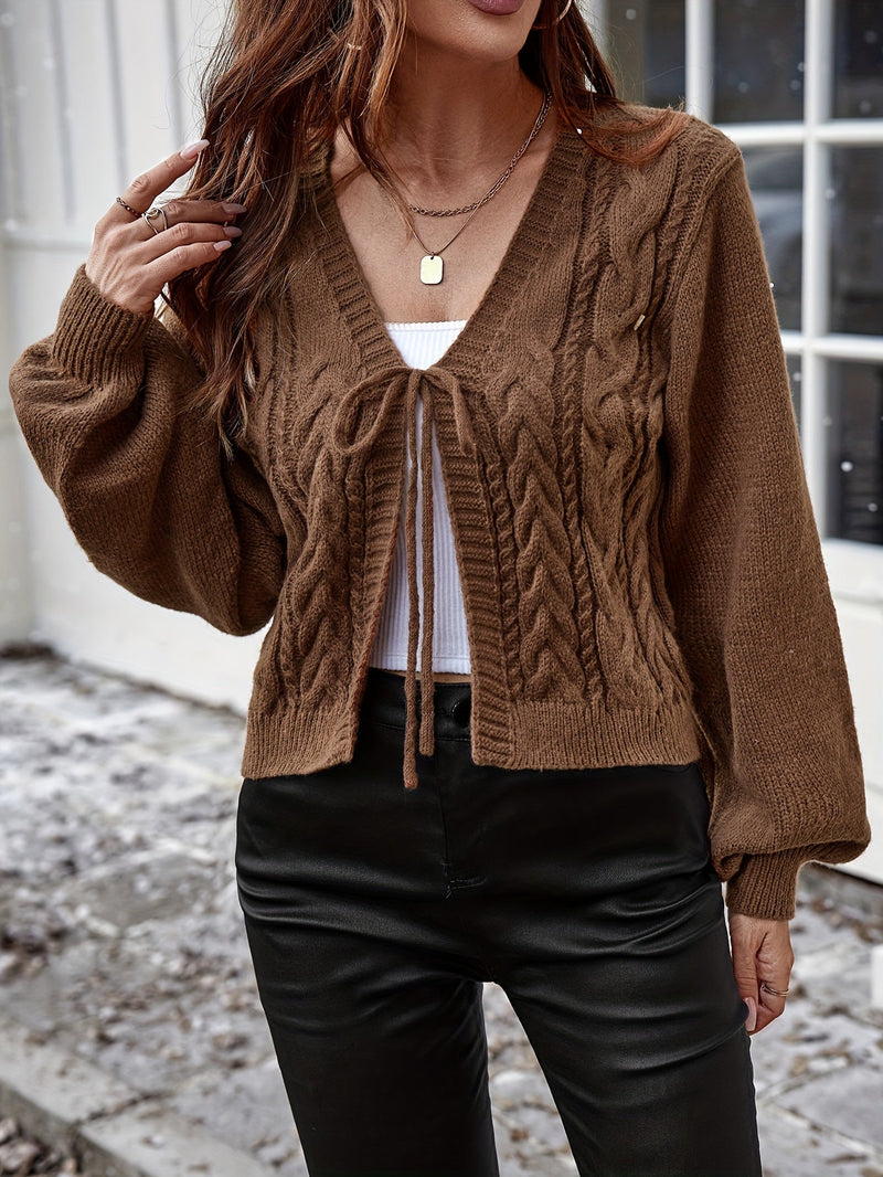 Ladies Elegant Knitted Cardigan with Bow Closure – Casual and Comfortable