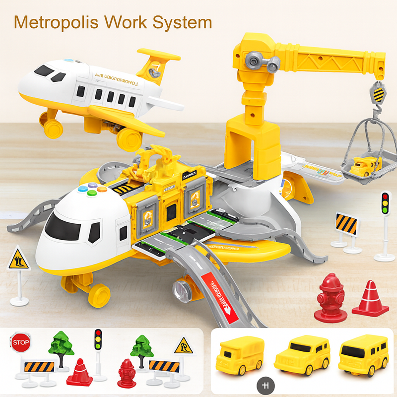 Transformable Airplane Playset with Storage & Mini Vehicles