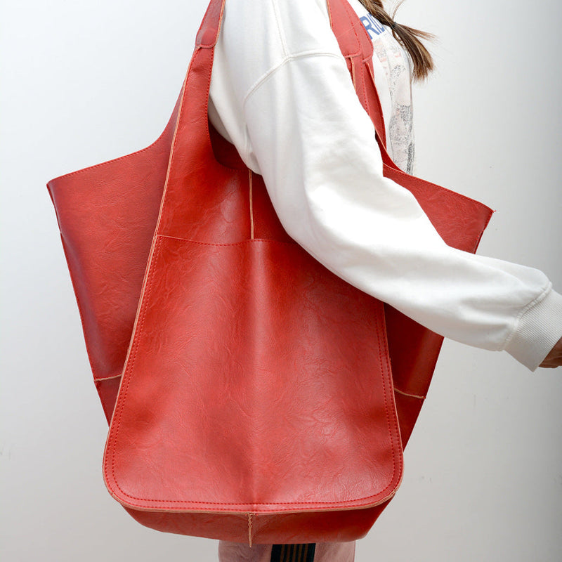 Women’s Large Soft Eco-Leather Tote Bag with Long Shoulder Handles