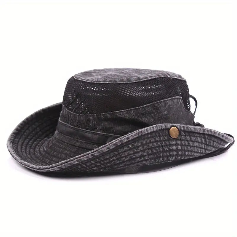 Sun Hat with Wide Brim, Mesh Panels and Adjustable Chin Cord