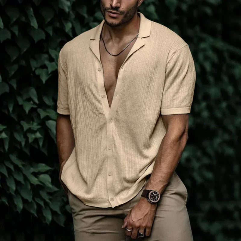 Linen Shirt for Men with Button Closure and Breathable Knit