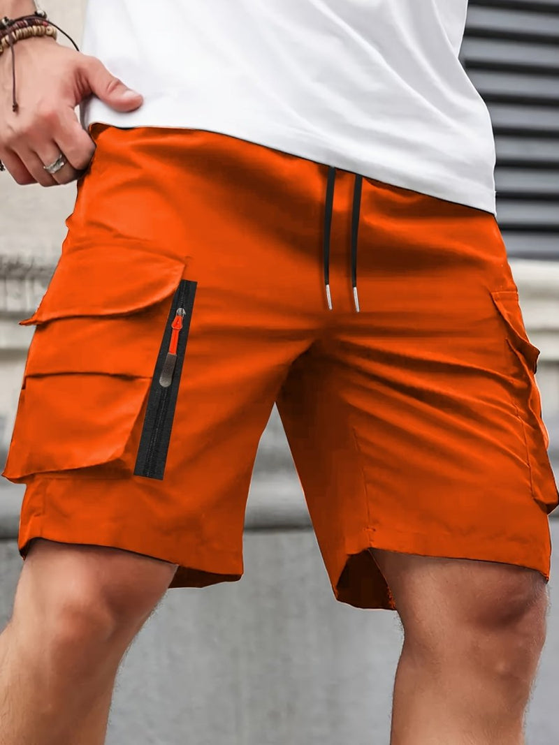 Men's Polyester Cargo Shorts with Zipped Pockets for Summer