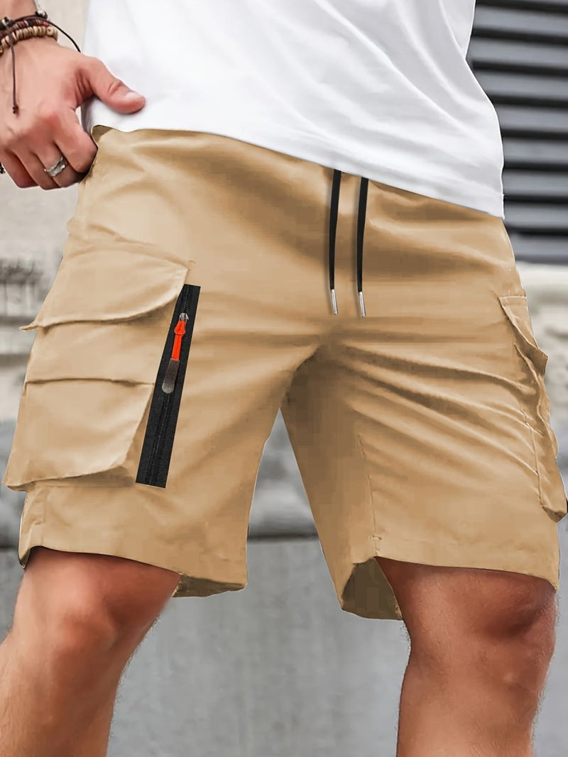 Men's Polyester Cargo Shorts with Zipped Pockets for Summer