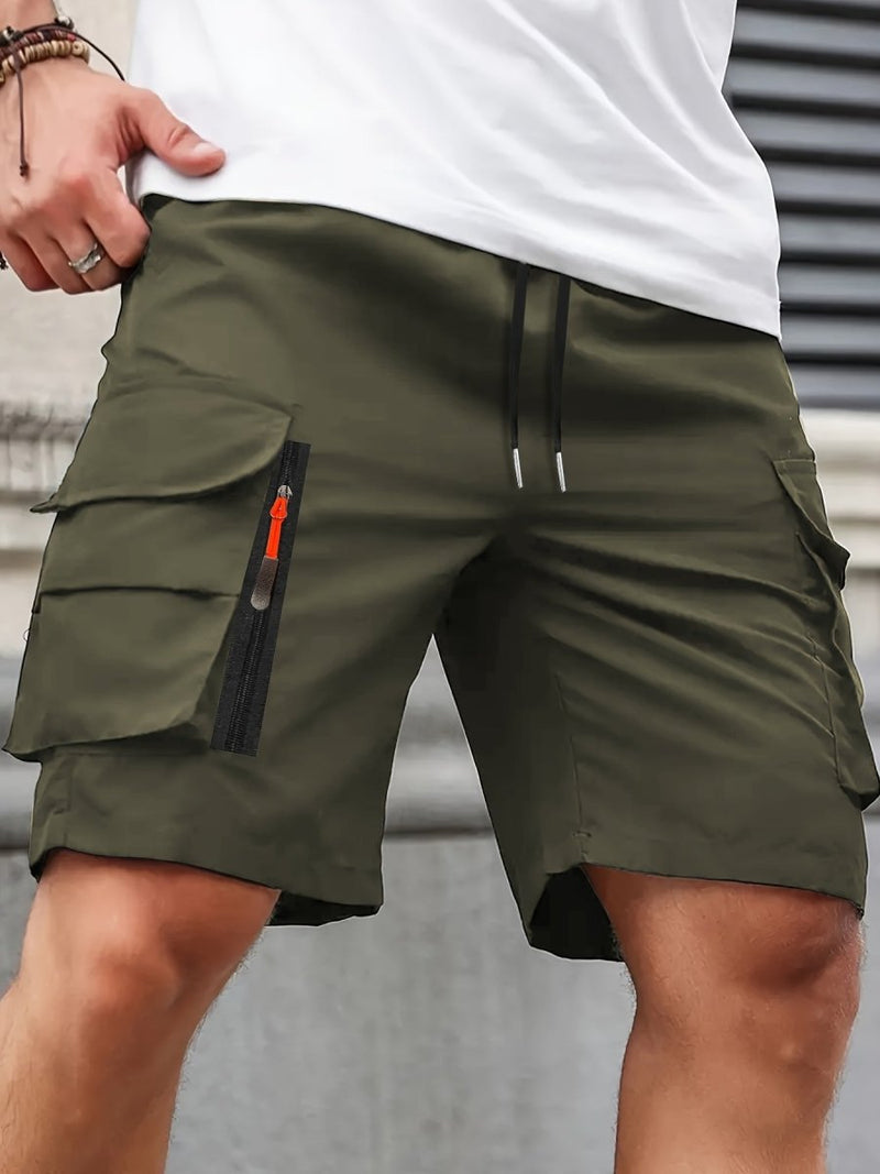 Men's Polyester Cargo Shorts with Zipped Pockets for Summer