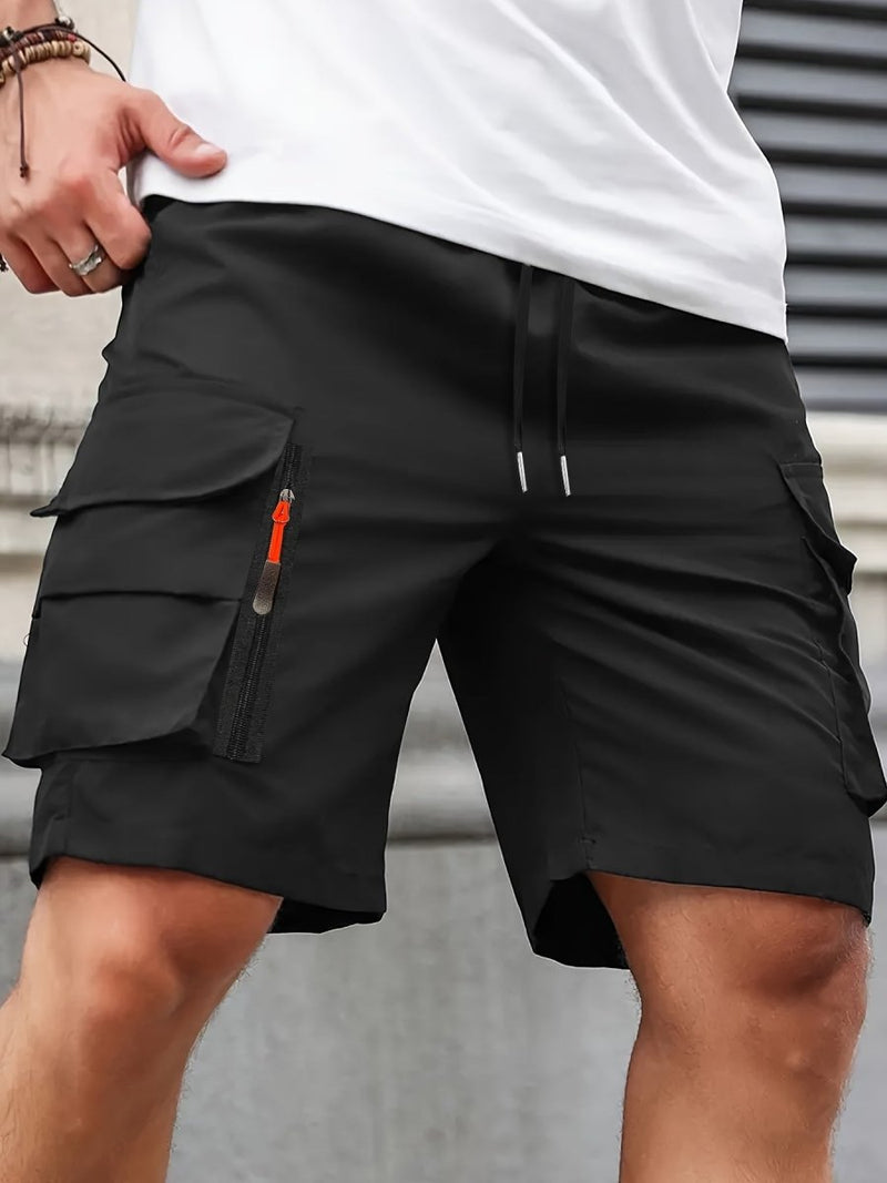 Men's Polyester Cargo Shorts with Zipped Pockets for Summer