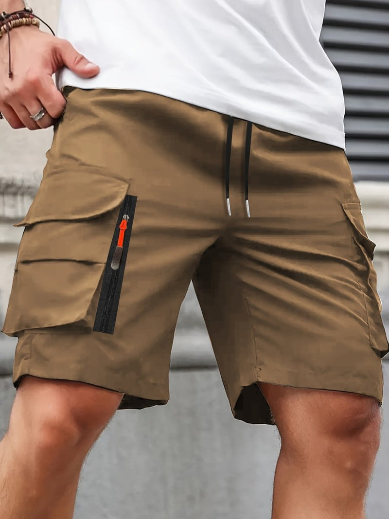 Men's Polyester Cargo Shorts with Zipped Pockets for Summer