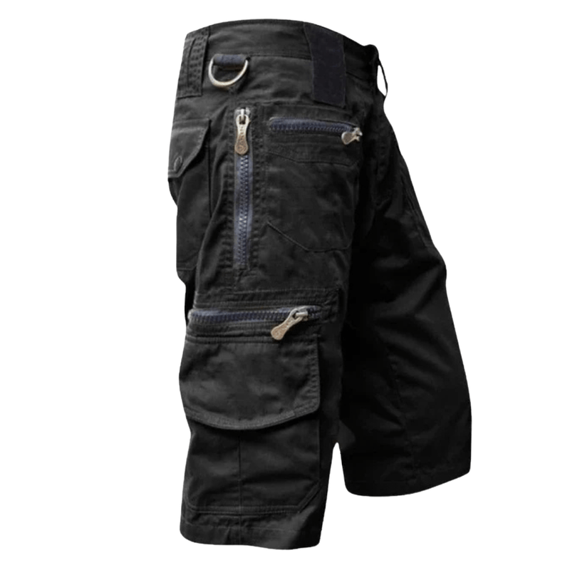 Men's Cotton Cargo Shorts with Zipped Pockets and Elastic Waist