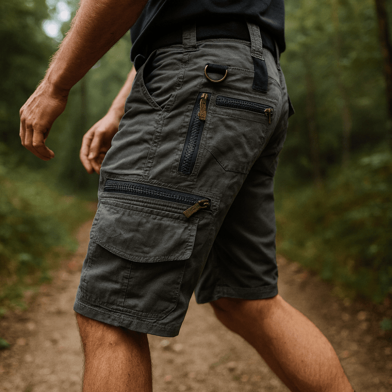 Men's Cotton Cargo Shorts with Zipped Pockets and Elastic Waist