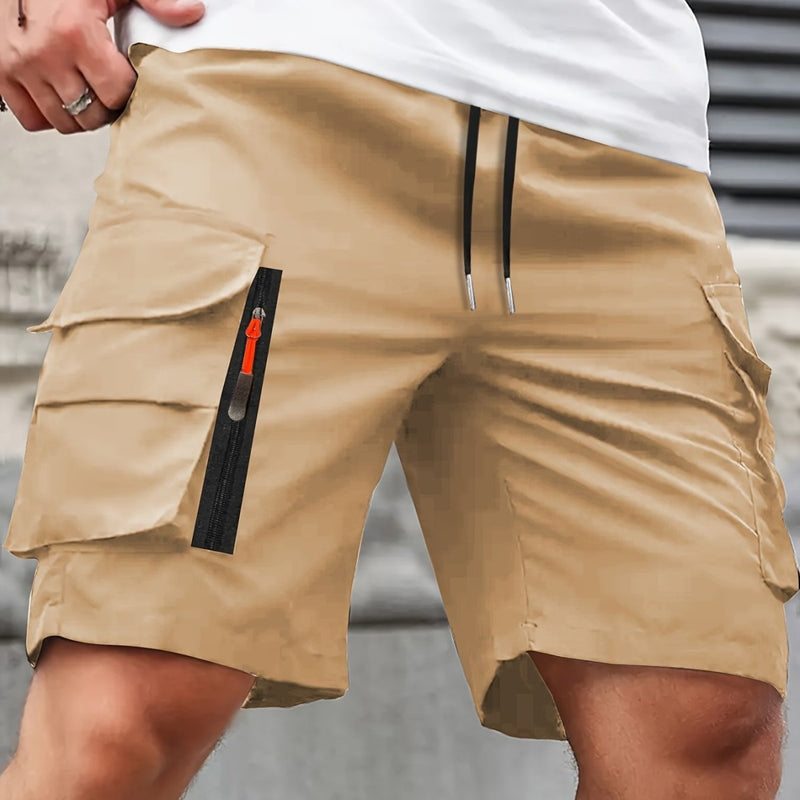 Men's Polyester Cargo Shorts with Zipped Pockets for Summer