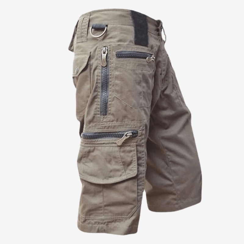 Men's Cotton Cargo Shorts with Zipped Pockets and Elastic Waist