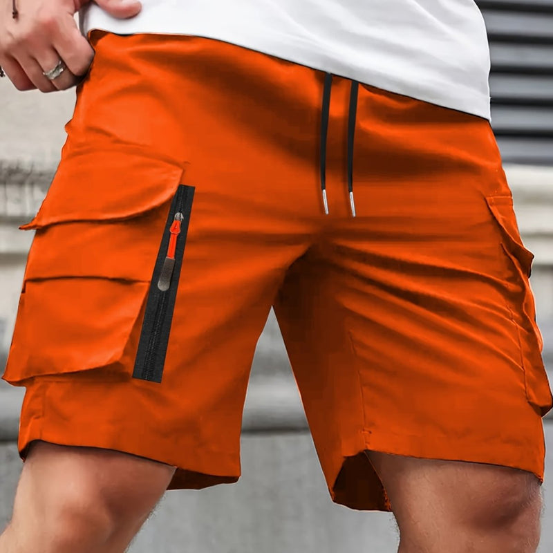 Men's Polyester Cargo Shorts with Zipped Pockets for Summer
