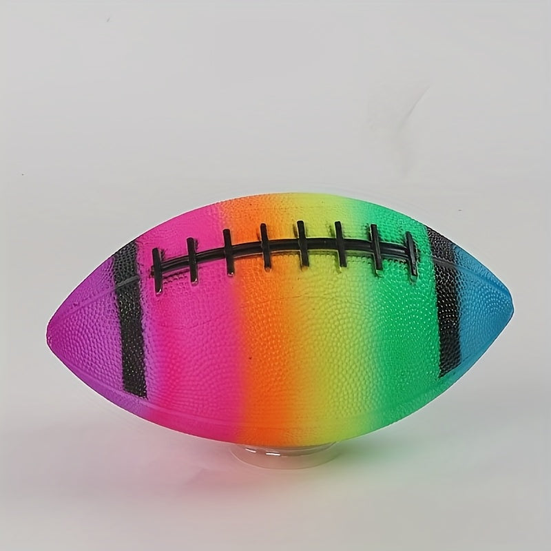 Colourful Rainbow Rugby Ball for Outdoor Play and Active Games