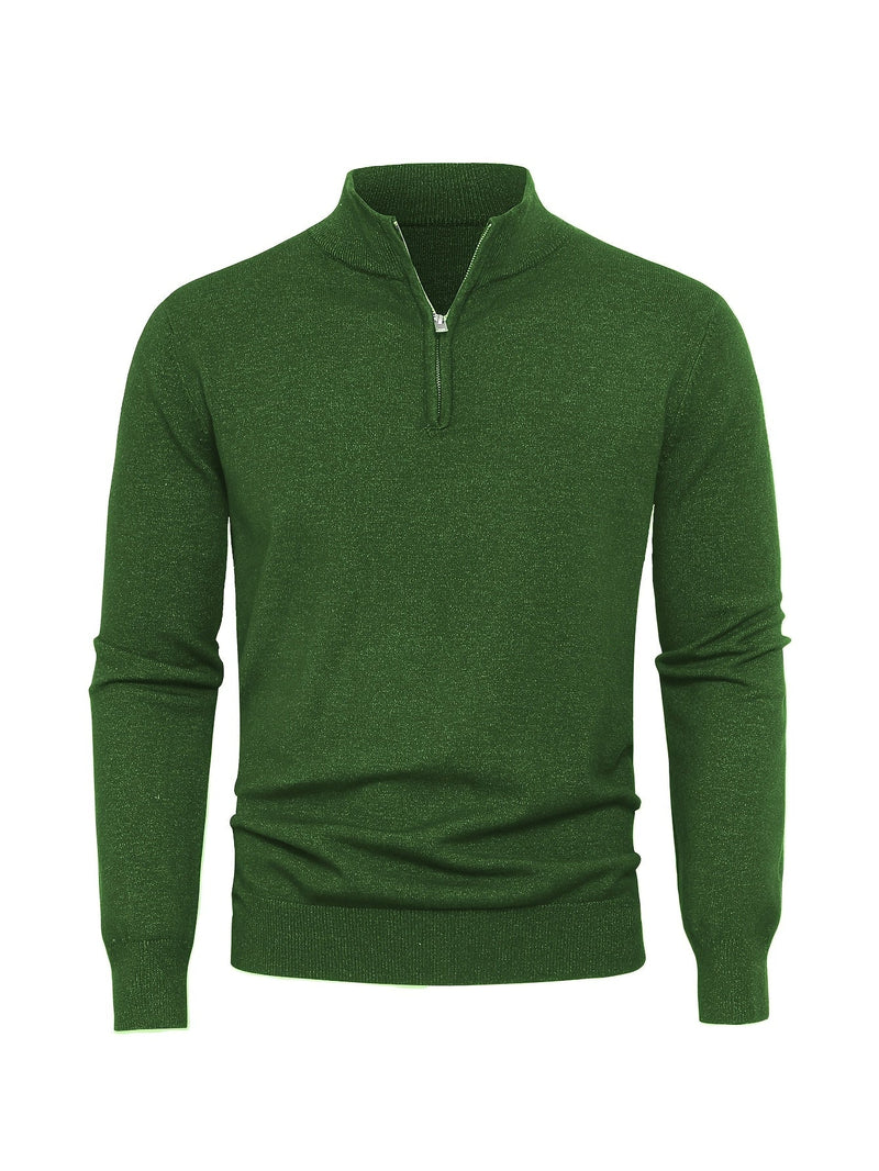 Men's Knitted Jumper with Half Zip – Warm High-Neck Style for Autumn and Winter