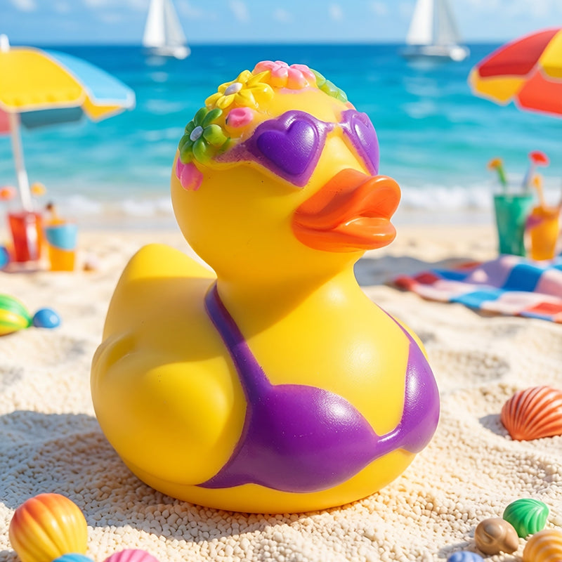 Decorative Rubber Duck with Flowers and Bikini for Desk, Car, or Party Decoration