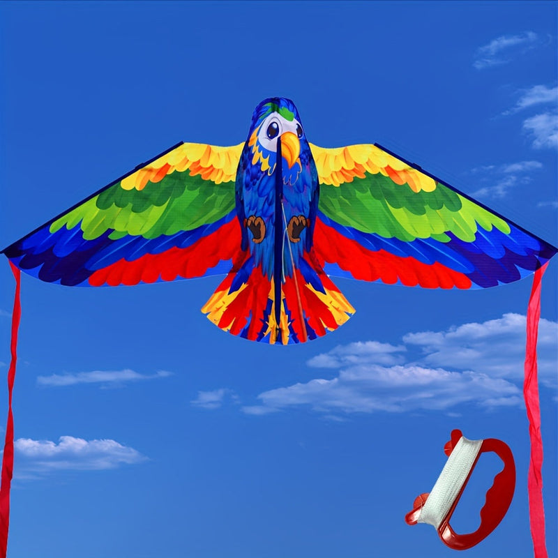 Parrot Kite with Large Colourful Wings and Long Tail Ribbons