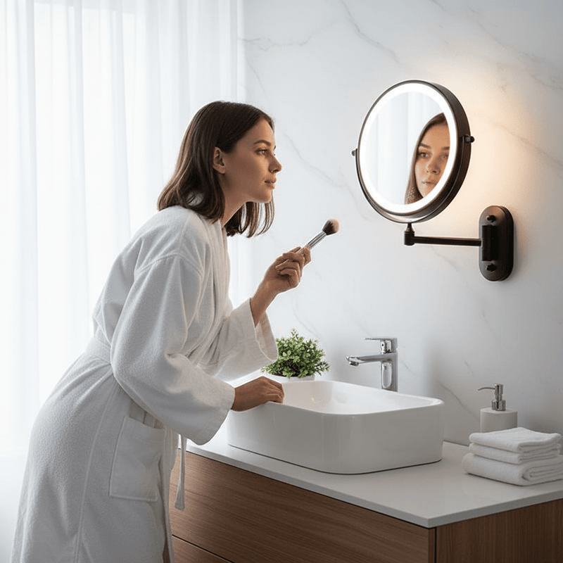 MAGNIFILUX – Miroir grossissant LED avec éclairage réglable et batterie rechargeable