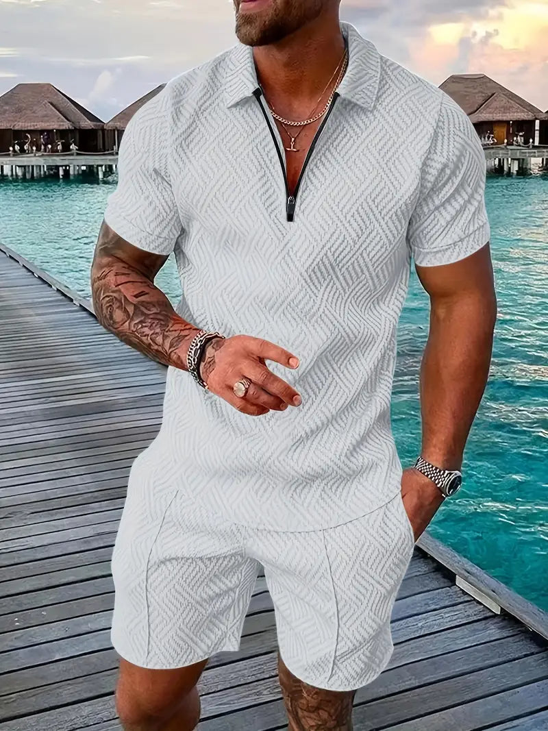 Geometric Men's Summer Set with Polo and Shorts