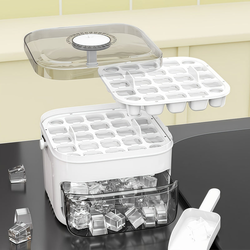 Double Ice Cube Tray with 50 Compartments and Press Mechanism for Easy Use