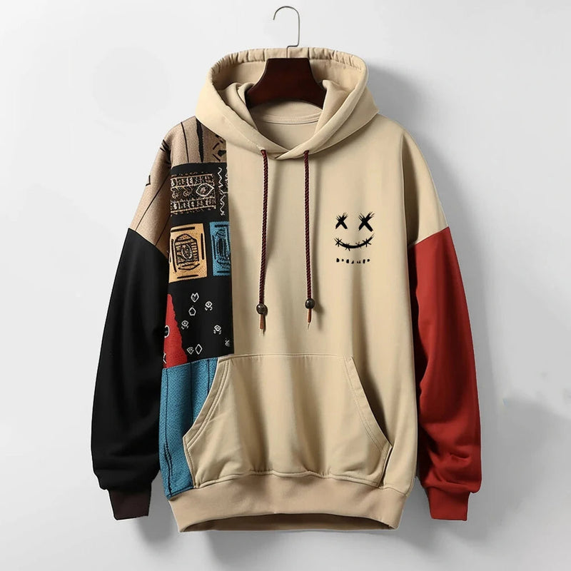 Patchwork Hoodie for Men – Relaxed Fit in Premium Cotton Blend