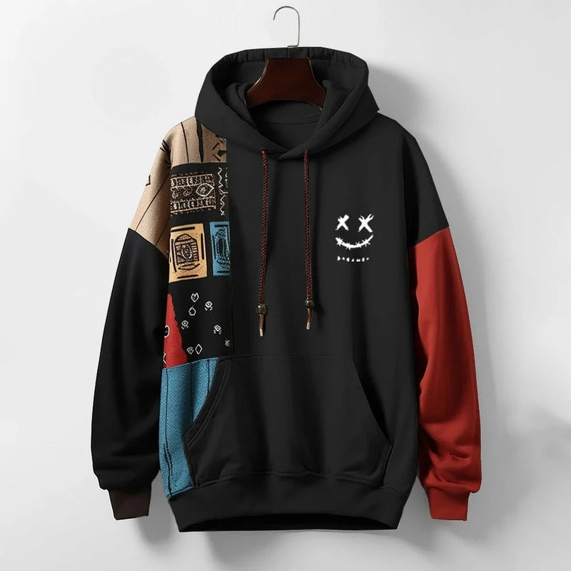 Patchwork Hoodie for Men – Relaxed Fit in Premium Cotton Blend