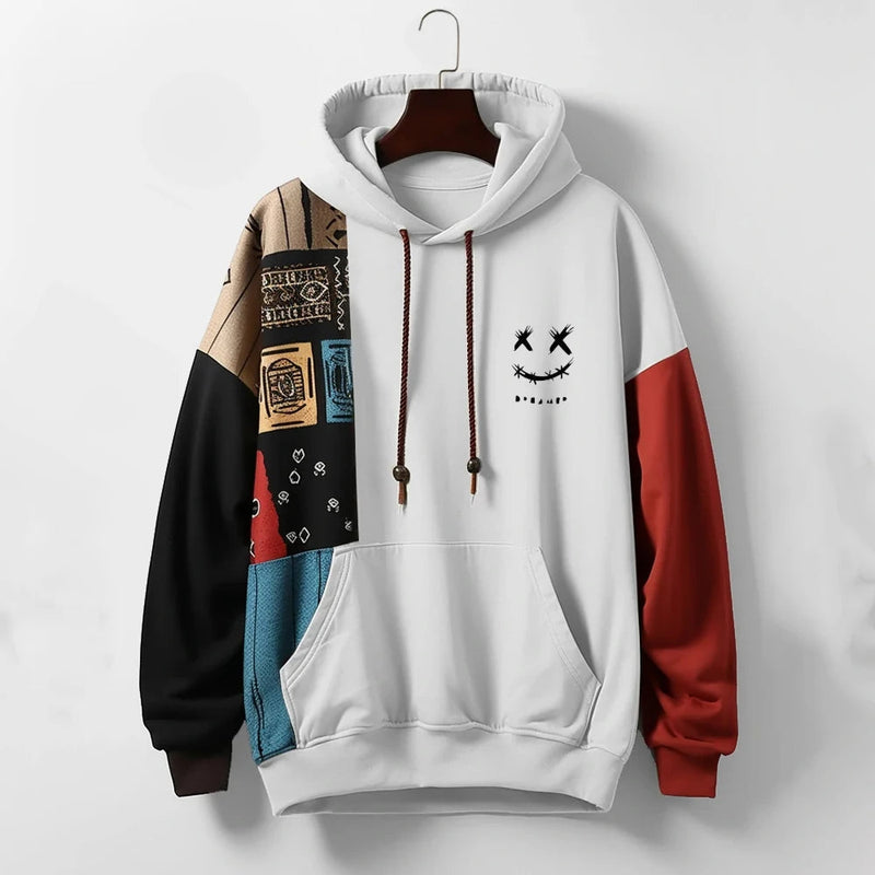 Patchwork Hoodie for Men – Relaxed Fit in Premium Cotton Blend