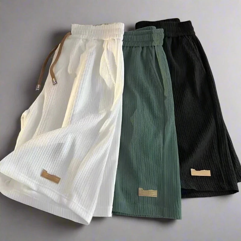 Men's Quick-Dry Ribbed Shorts with Elastic Waistband and Side Pockets