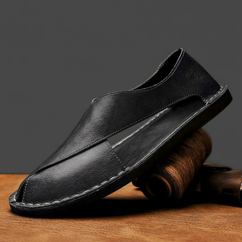 Men's Genuine Leather Slip-On Sandals with Lightweight Anti-Slip Sole