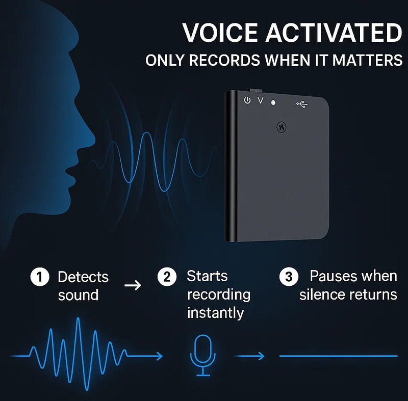 Ultra-Slim Digital Voice Recorder with Voice Activation and 16GB Storage