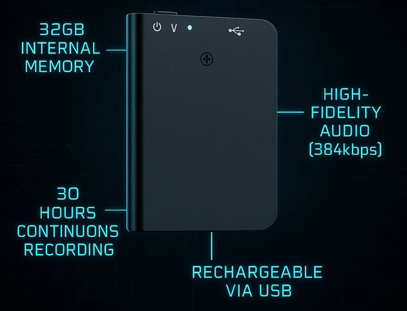Ultra-Slim Digital Voice Recorder with Voice Activation and 16GB Storage