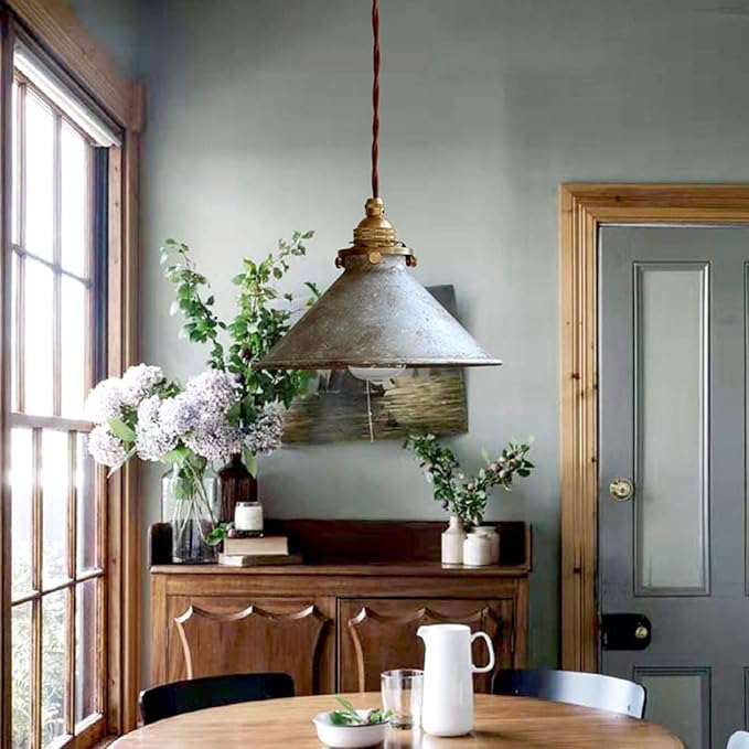 Vintage Metal Pendant Light with Distressed Cone Shade