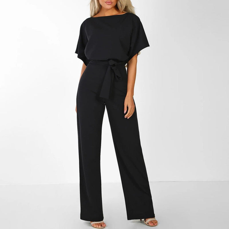 Elegant Ladies' Jumpsuit with Short Sleeves and Waist Belt – Comfortable and Stylish for Formal Occasions