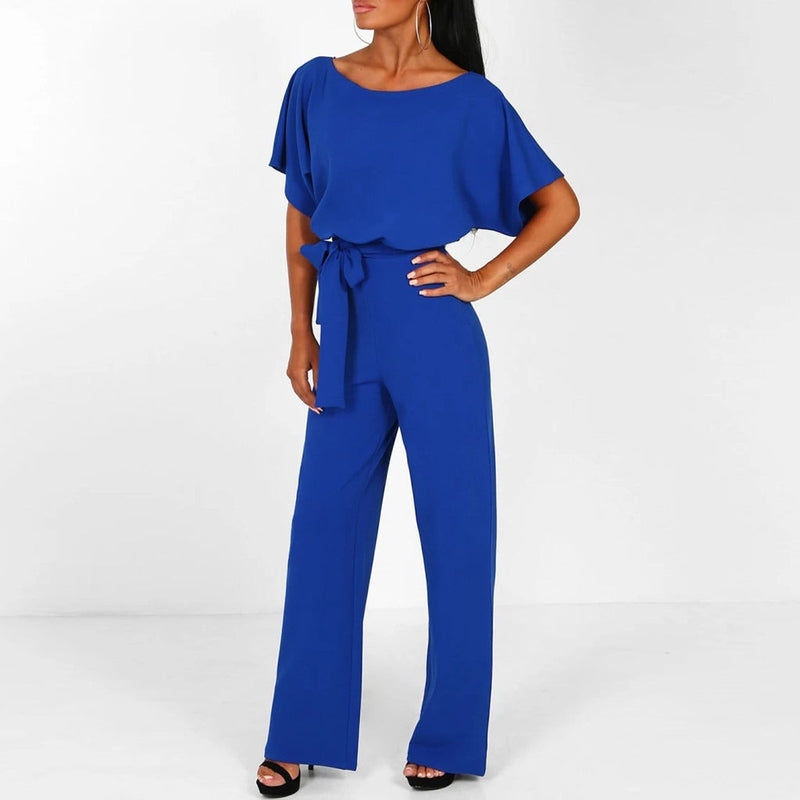 Elegant Ladies' Jumpsuit with Short Sleeves and Waist Belt – Comfortable and Stylish for Formal Occasions
