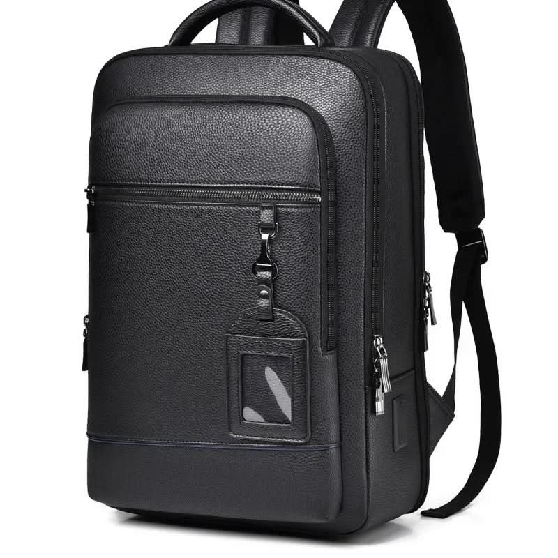 Unisex PU Leather Laptop Backpack with USB Charging Port for Everyday Travel