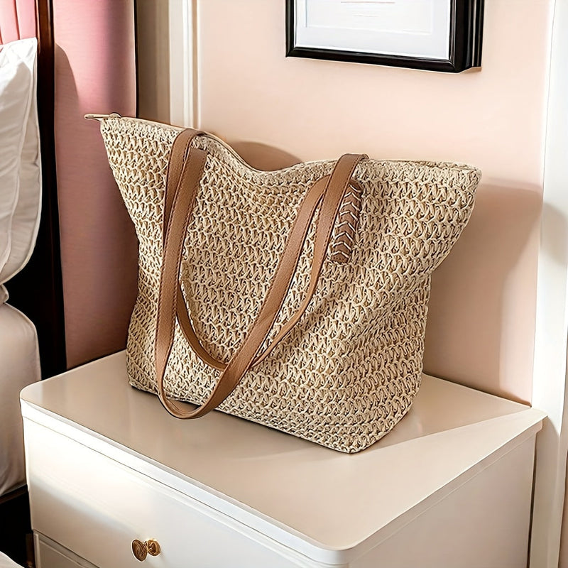 Beach Bag French Straw Tote Bag Spacious Woven Summer Bag