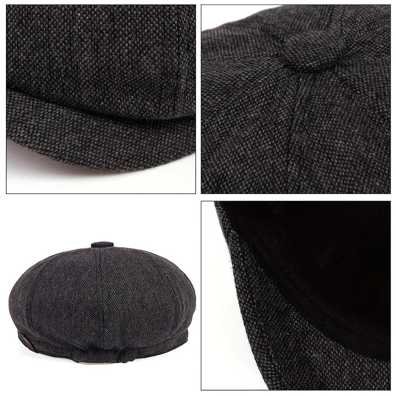 Men's Retro Flat Cap with Herringbone Pattern – Vintage Look Accessory