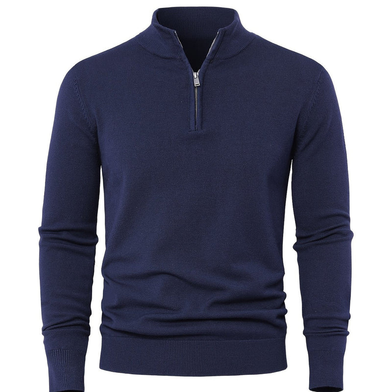Men's Knitted Jumper with Half Zip – Warm High-Neck Style for Autumn and Winter