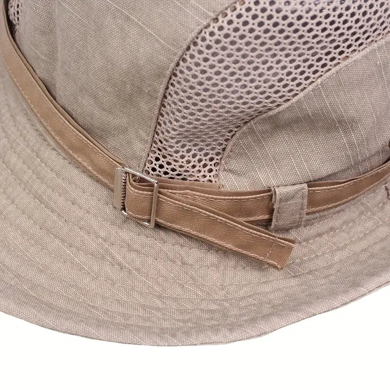 Sun Hat with Wide Brim, Mesh Panels and Adjustable Chin Cord