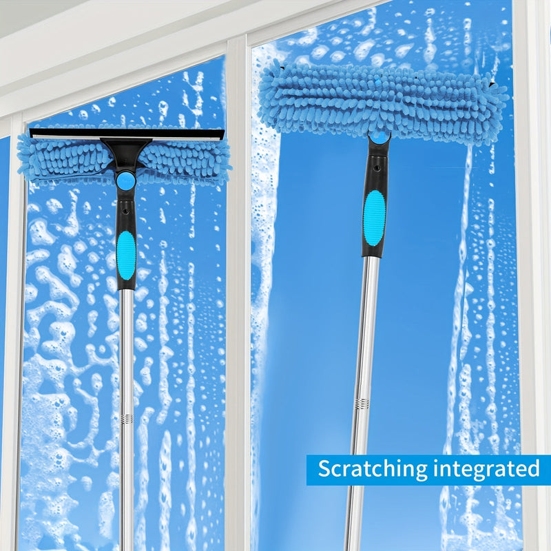 2-in-1 Window Cleaning Tool with Telescopic Handle and Microfibre Pads