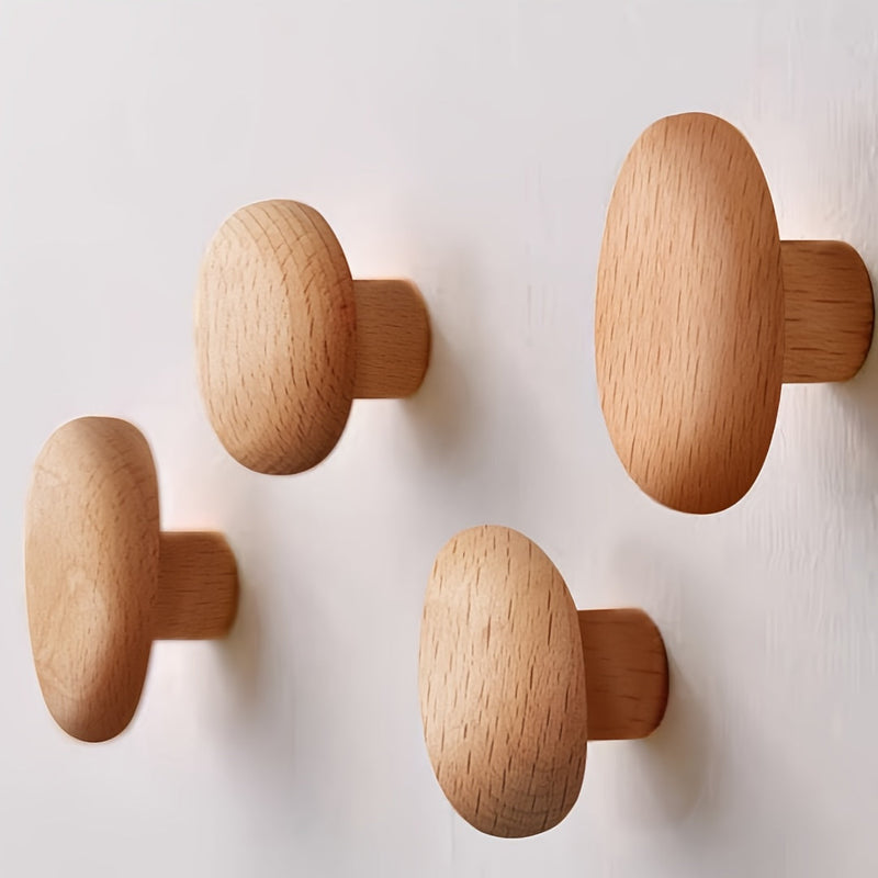 Wooden Wall Hooks Set of 4 with Natural Finish for Everyday Organisation