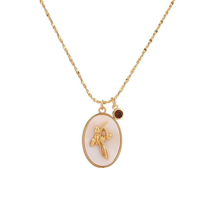 Necklace with Birth Flower Pendant and Decorative Birthstone