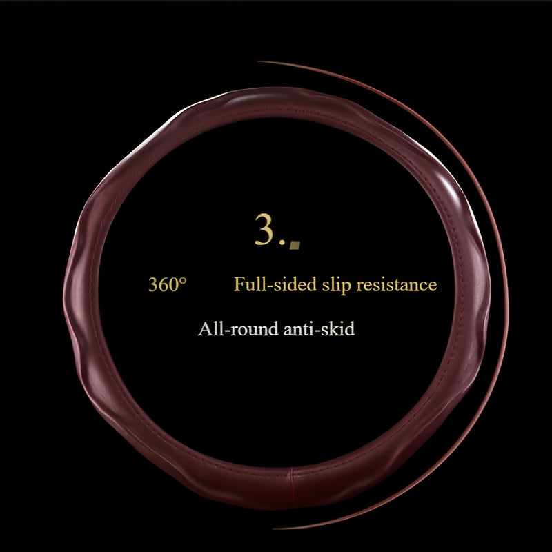 PU Leather Steering Wheel Cover with Non-Slip Grip for Comfort and Protection