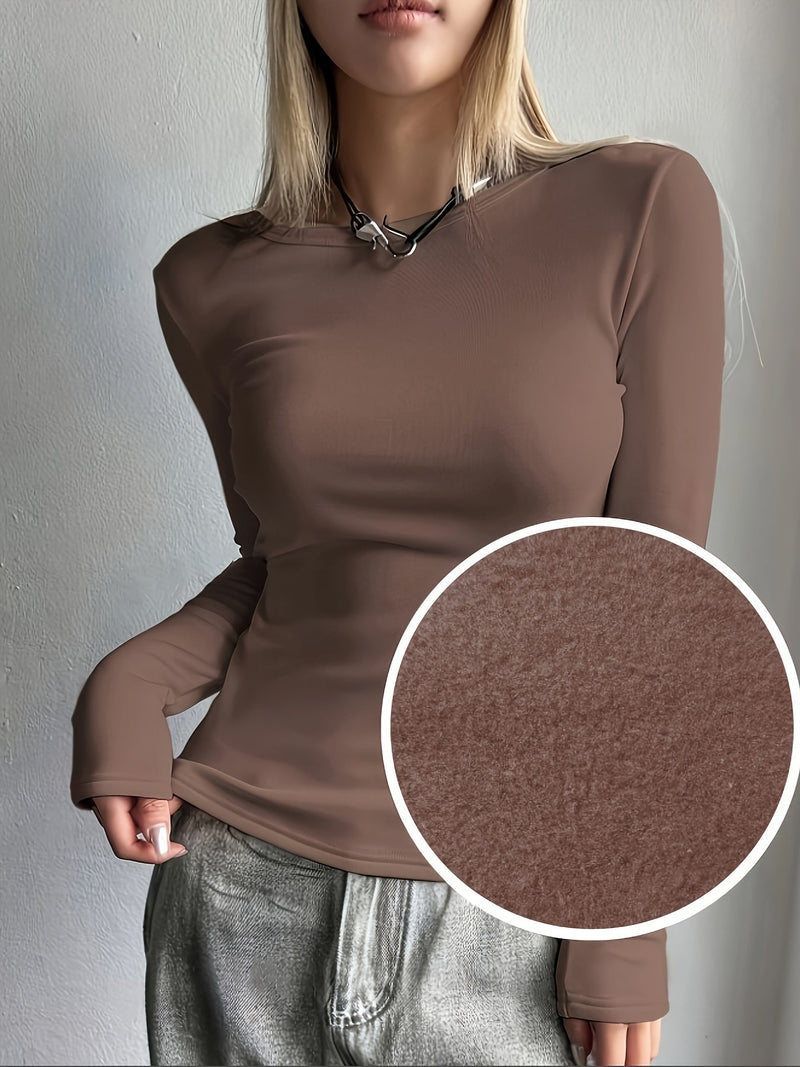Ladies Thermal Long Sleeve Top for Autumn and Winter – Comfortable and Warm Basic Item