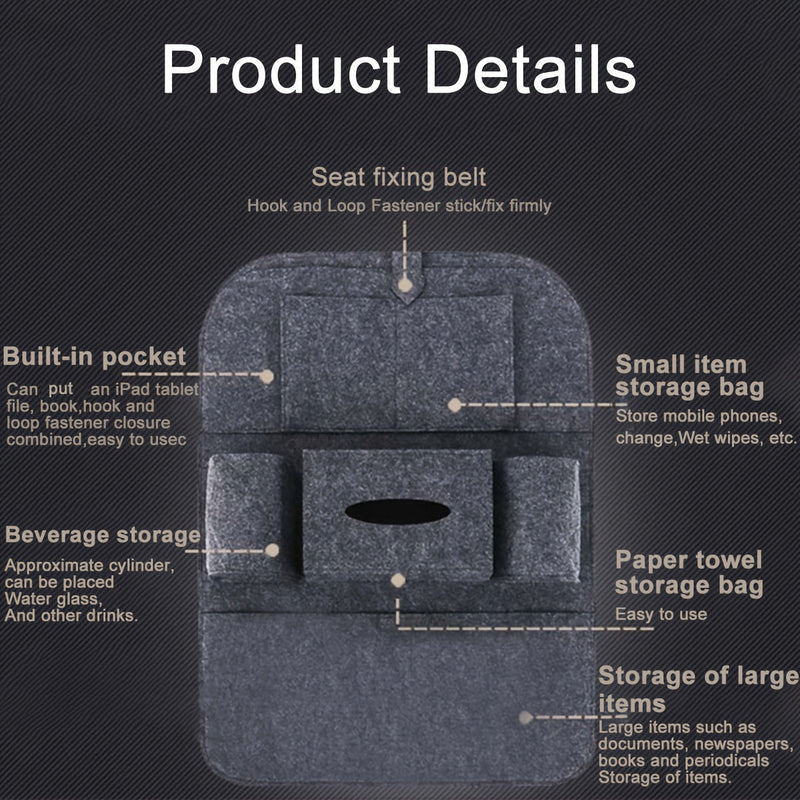 Car Seat Organiser with Storage Pockets and Tablet Holder for Back Seat