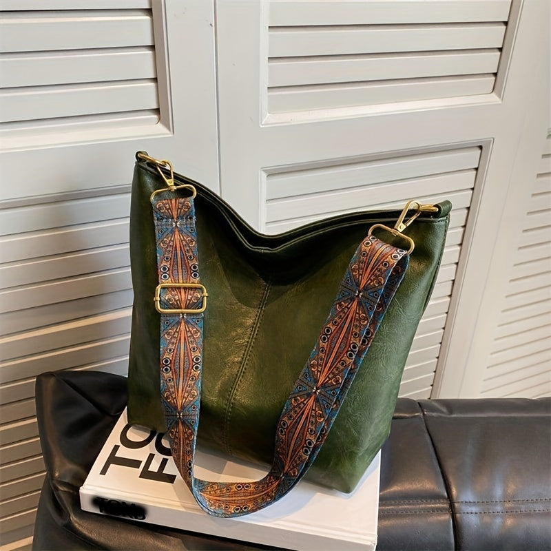 Wide Geometric Bag – Large Capacity Crossbody with Retro Vibe