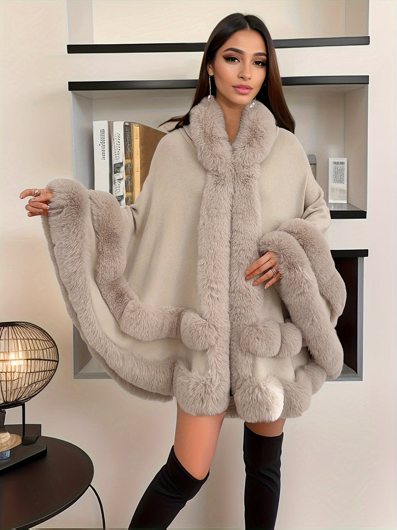 Hooded Cape for Women with Faux Fur Trim and a Tiered Hem